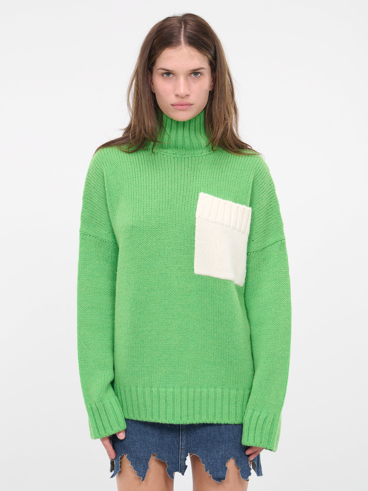 Patched Pocket Knit Jumper (KW0508-497-BRIGHT-GREEN)