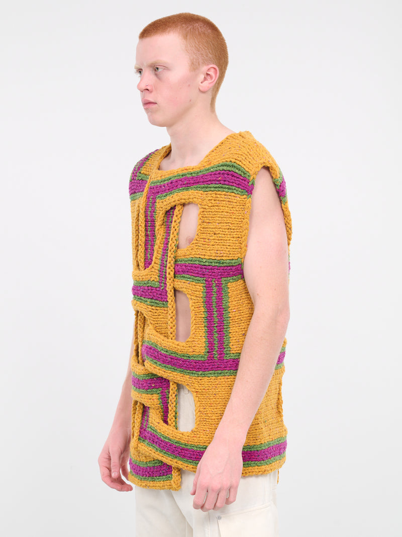 Mustard Interwove Stripe Vest (KW1107-YN0319-MUSTARD)