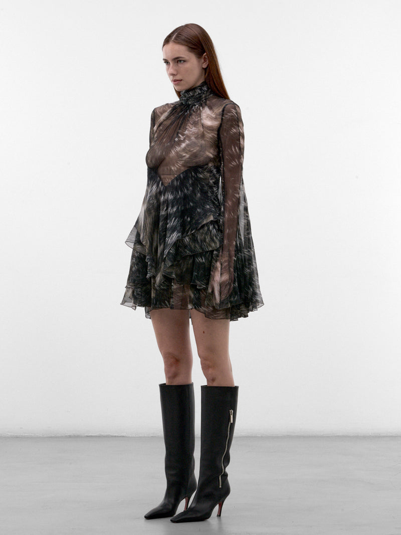 Black Sheer Pattern Mini Dress (XWT101-CKT79-BLACK-BEIGE)
