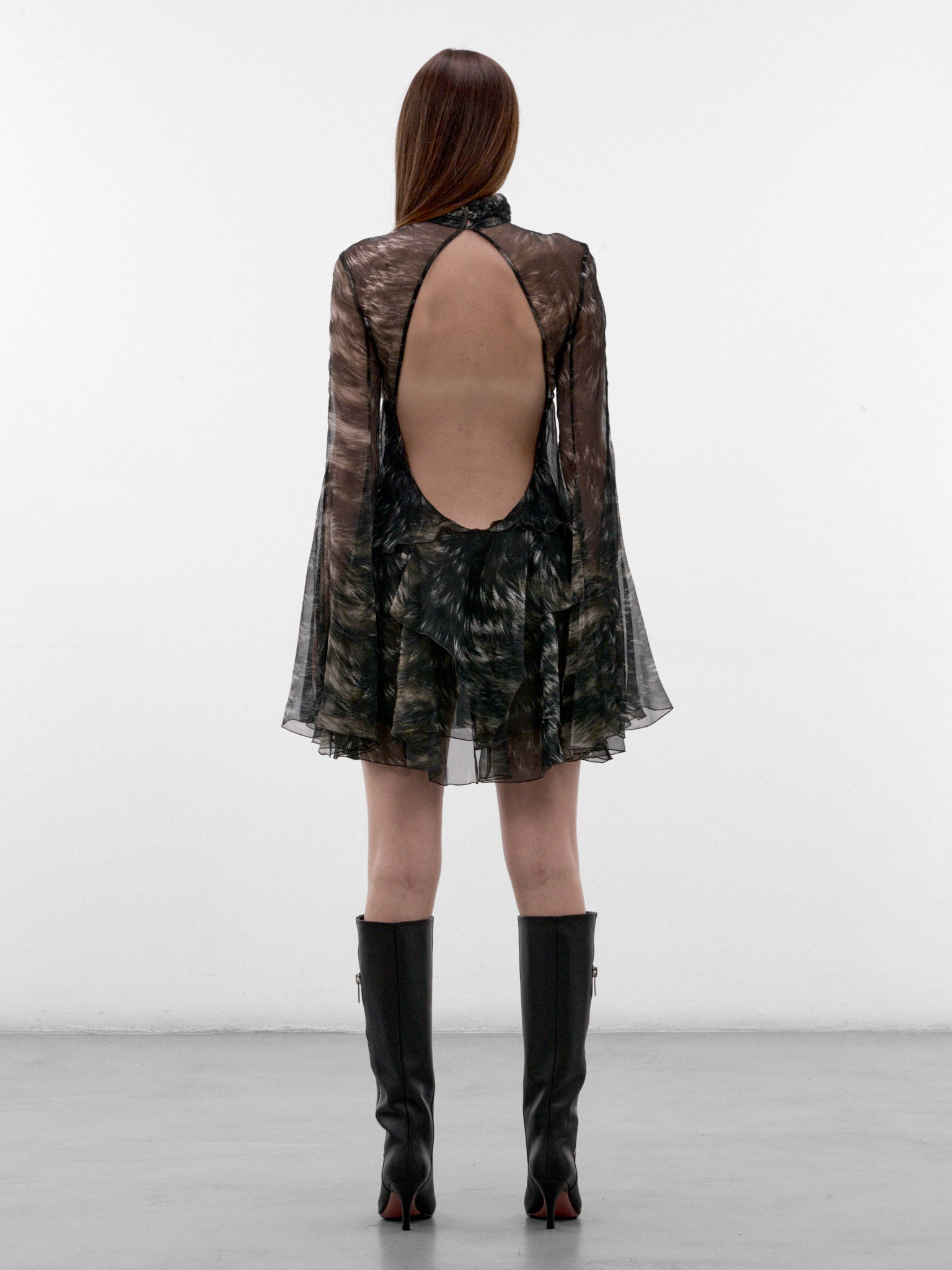 Black Sheer Pattern Mini Dress (XWT101-CKT79-BLACK-BEIGE)