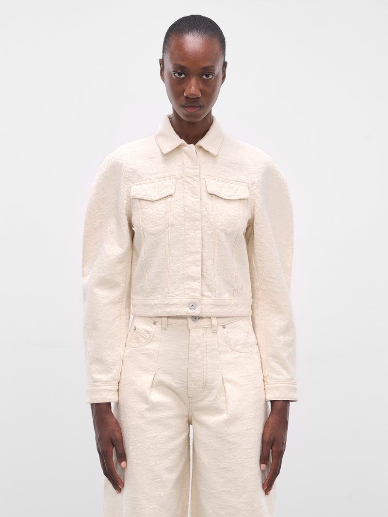 White Ovalo Cropped Denim Jacket (LA-VESTE-DE-NIMES-OVALO-OFF-WH)