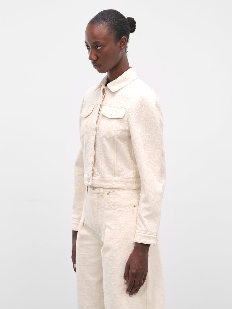 White Ovalo Cropped Denim Jacket (LA-VESTE-DE-NIMES-OVALO-OFF-WH)