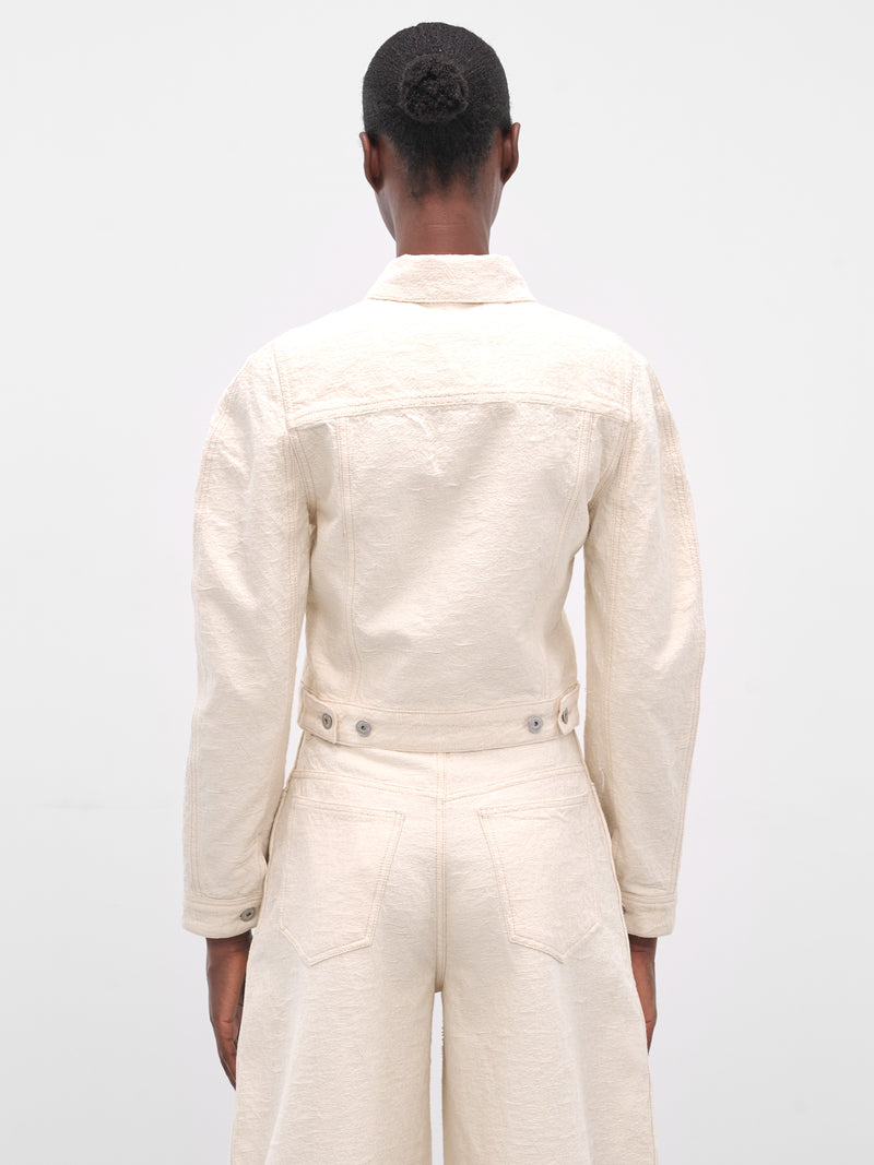 White Ovalo Cropped Denim Jacket (LA-VESTE-DE-NIMES-OVALO-OFF-WH)