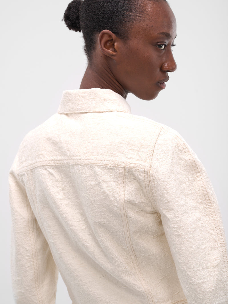 White Ovalo Cropped Denim Jacket (LA-VESTE-DE-NIMES-OVALO-OFF-WH)