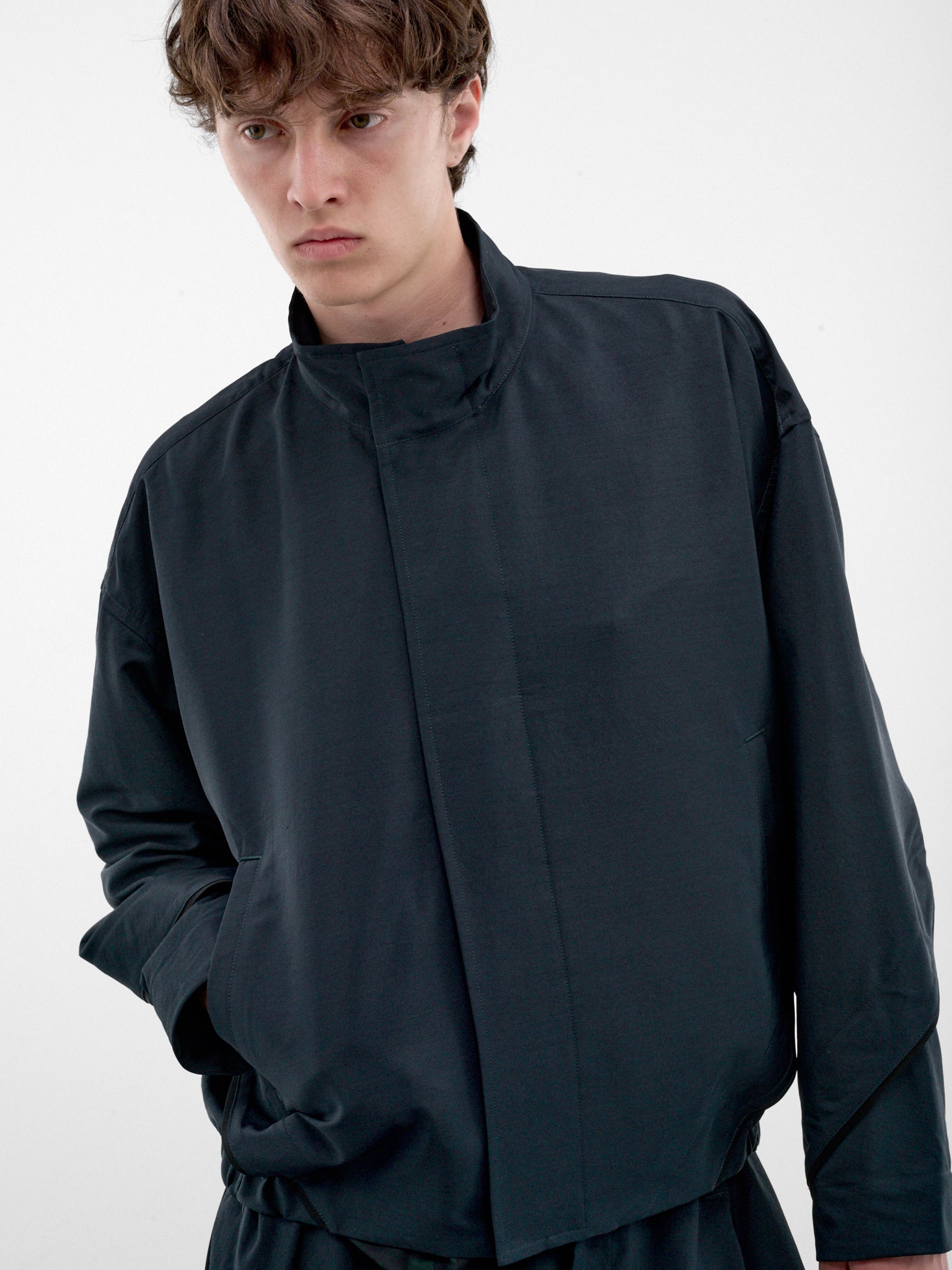 Green Boxy Spiral Seam Jacket (LA68FC061-63-DARK-GREEN)
