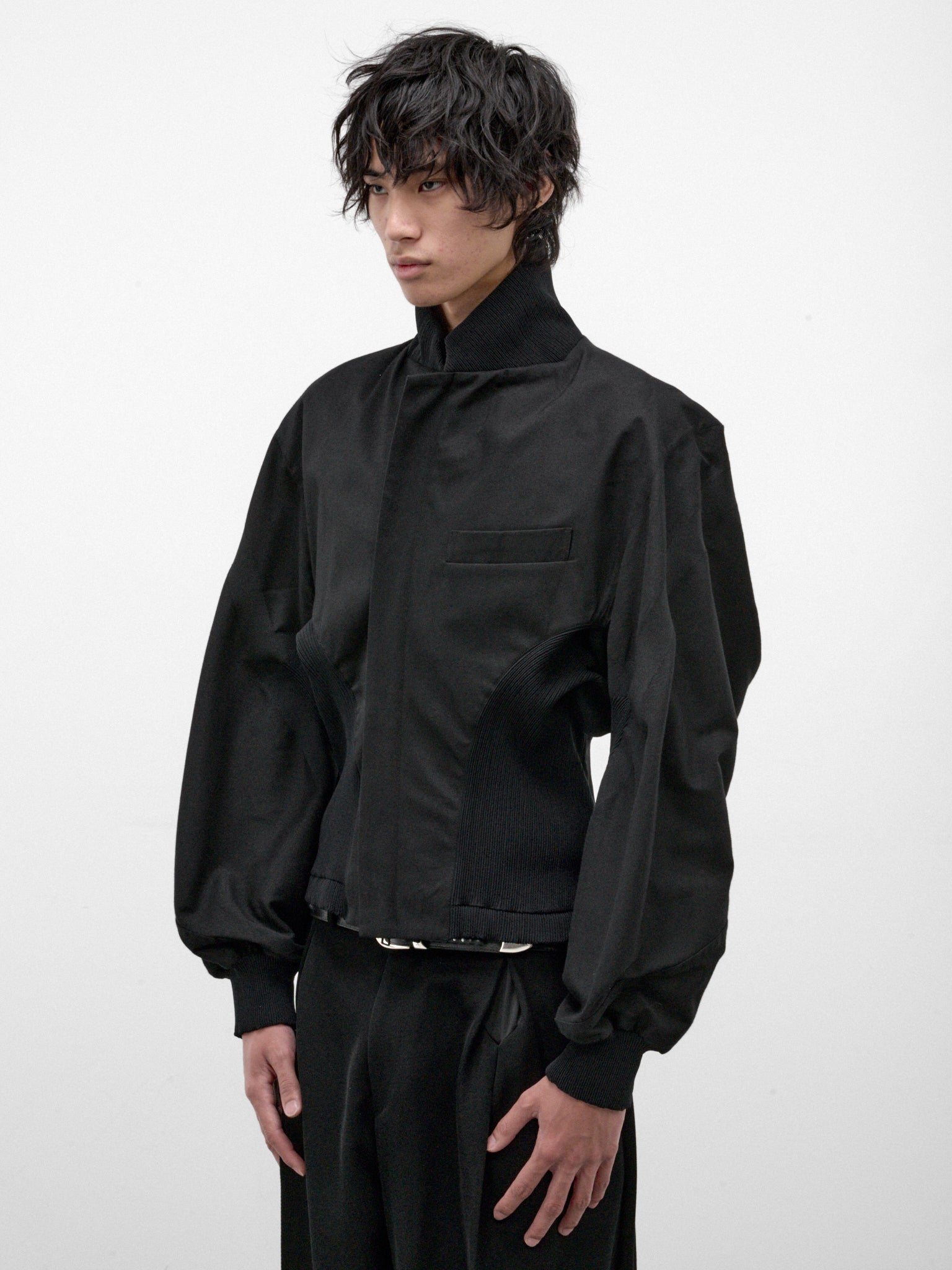 Black Gathered Waist Jacket (LA68FD031-15-BLACK)