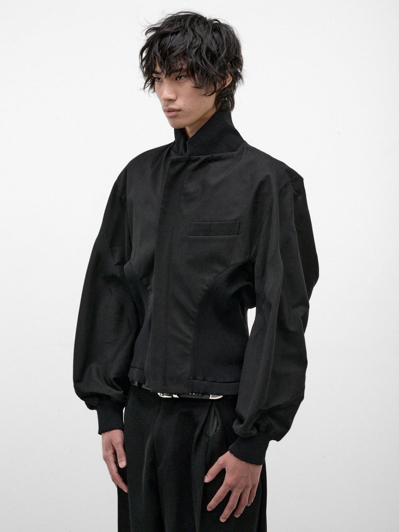 Black Gathered Waist Jacket (LA68FD031-15-BLACK)