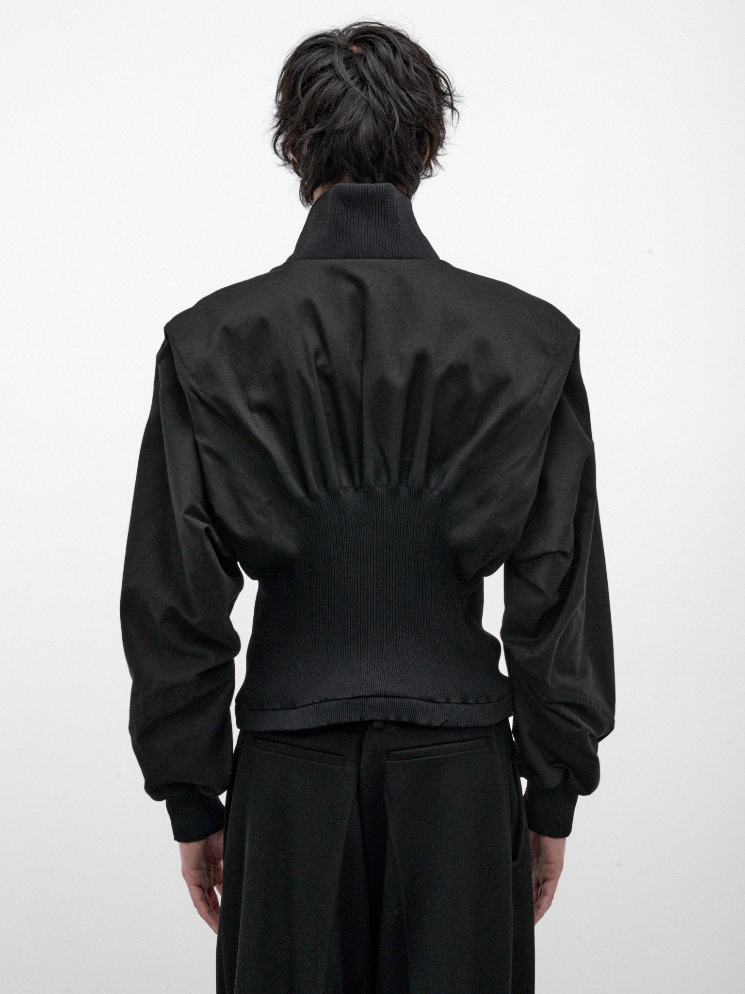 Black Gathered Waist Jacket (LA68FD031-15-BLACK)