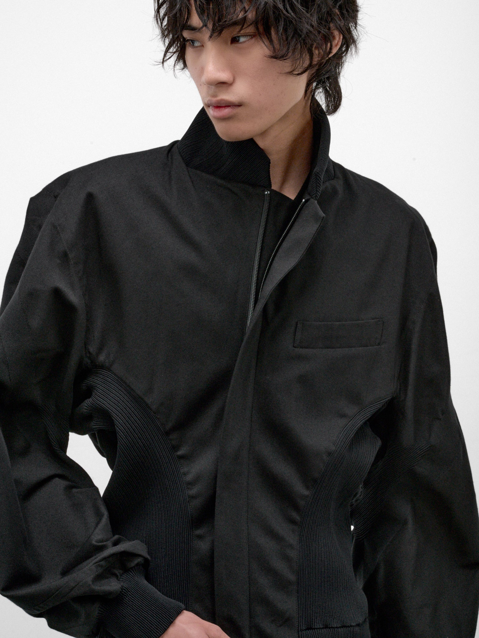 Black Gathered Waist Jacket (LA68FD031-15-BLACK)