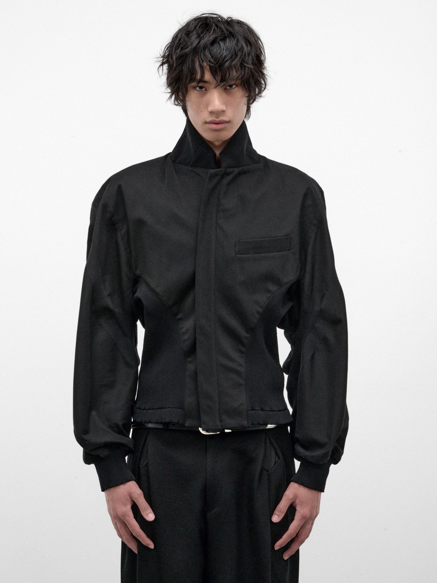 Black Gathered Waist Jacket (LA68FD031-15-BLACK)