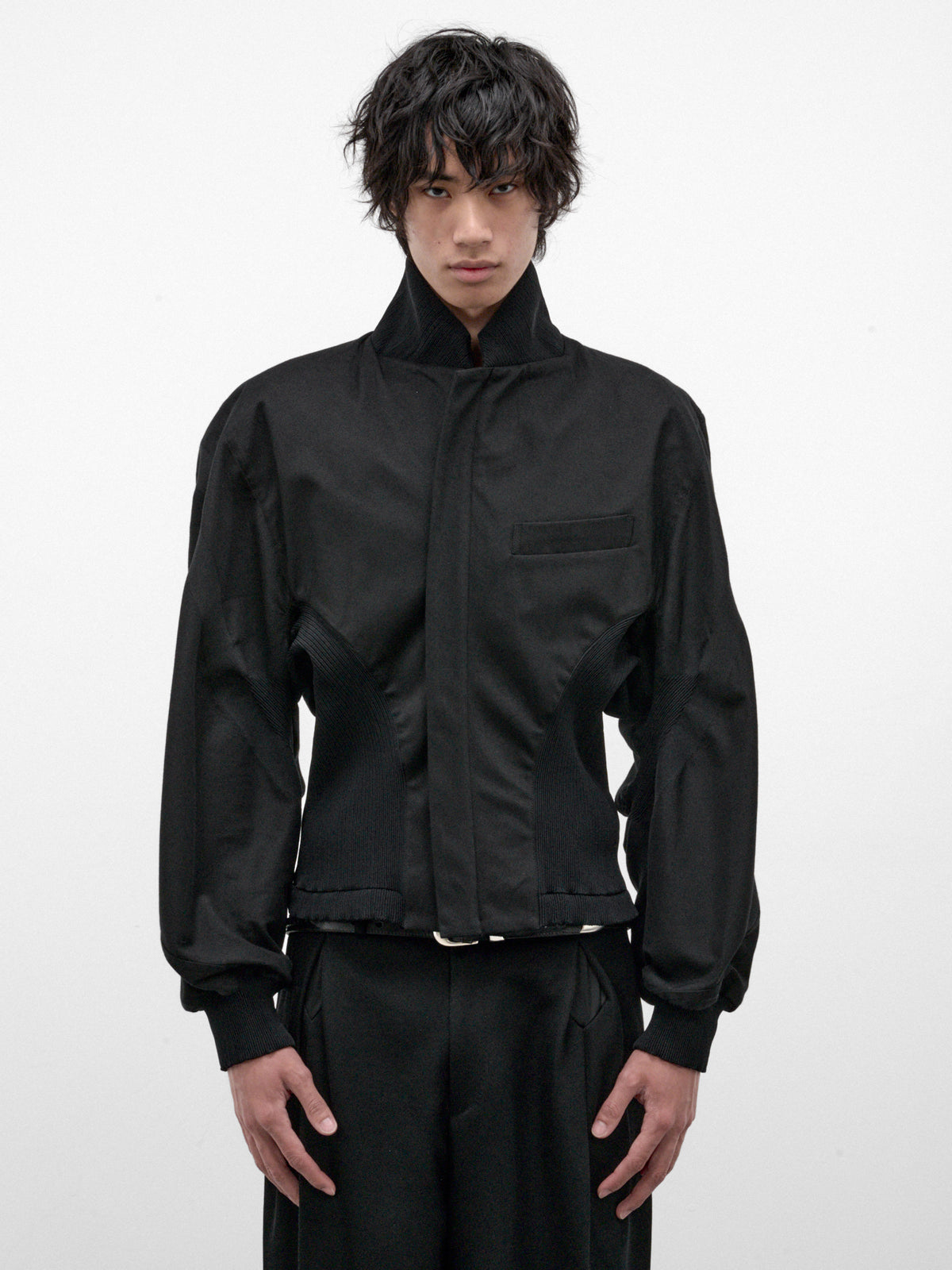 Black Gathered Waist Jacket (LA68FD031-15-BLACK)