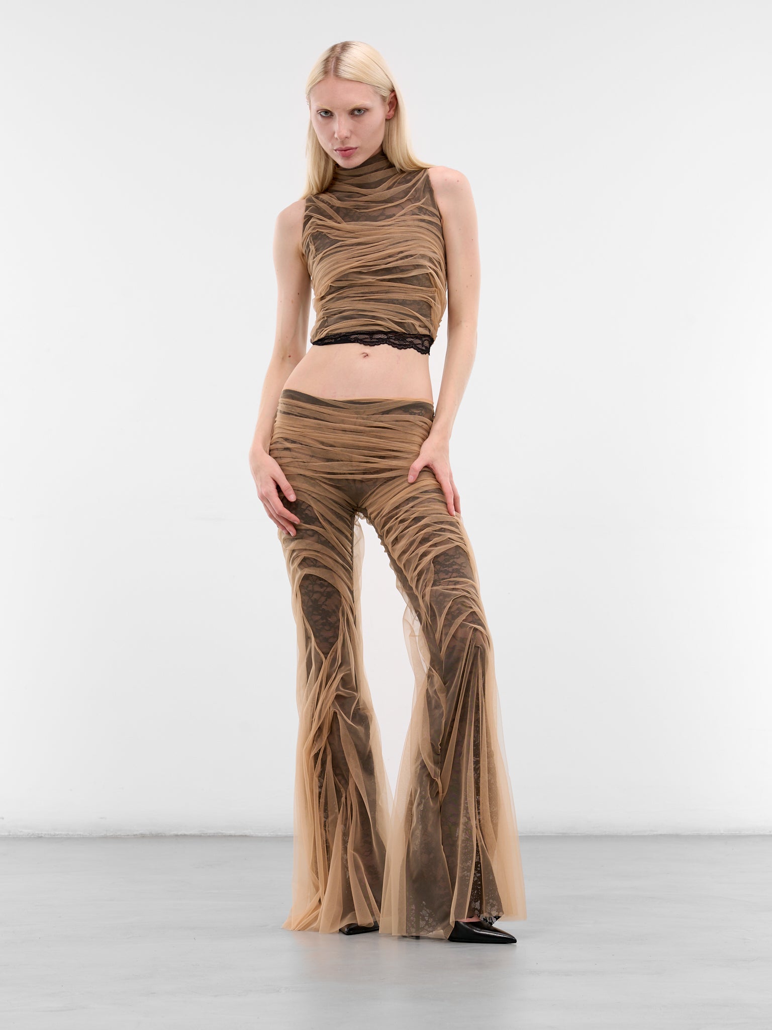 Lace Temptation Layered Crop Top (LACE-TEMPTATION-NUDE-MESH-BLAC)