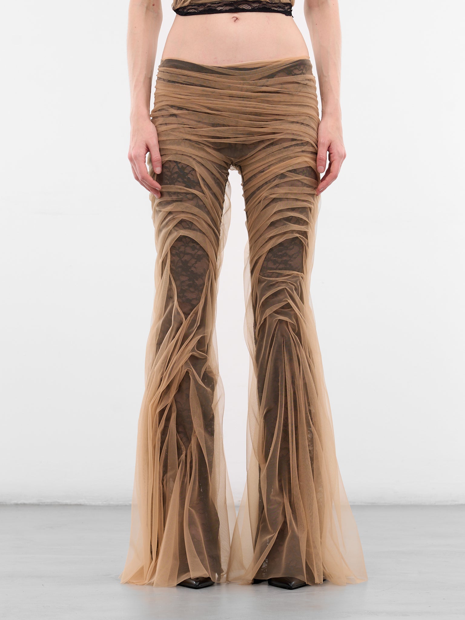 Lace Temptation Layered Flared Trousers (LACE-TEMPTATION-NUDE-MESH-BLAC)