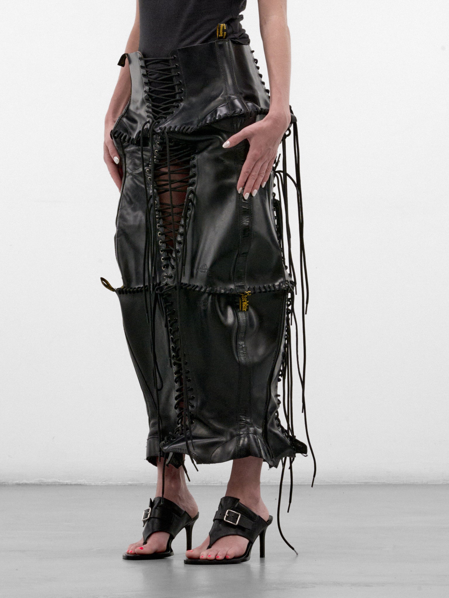 Black Laced Leather Maxi Skirt (LACED-LEATHER-SKIRT-BLACK)