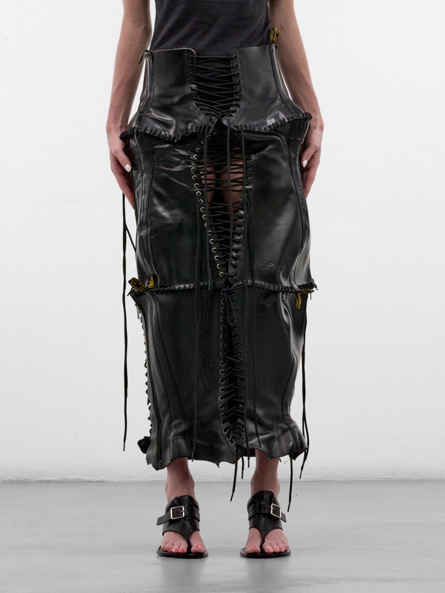 Black Laced Leather Maxi Skirt (LACED-LEATHER-SKIRT-BLACK)