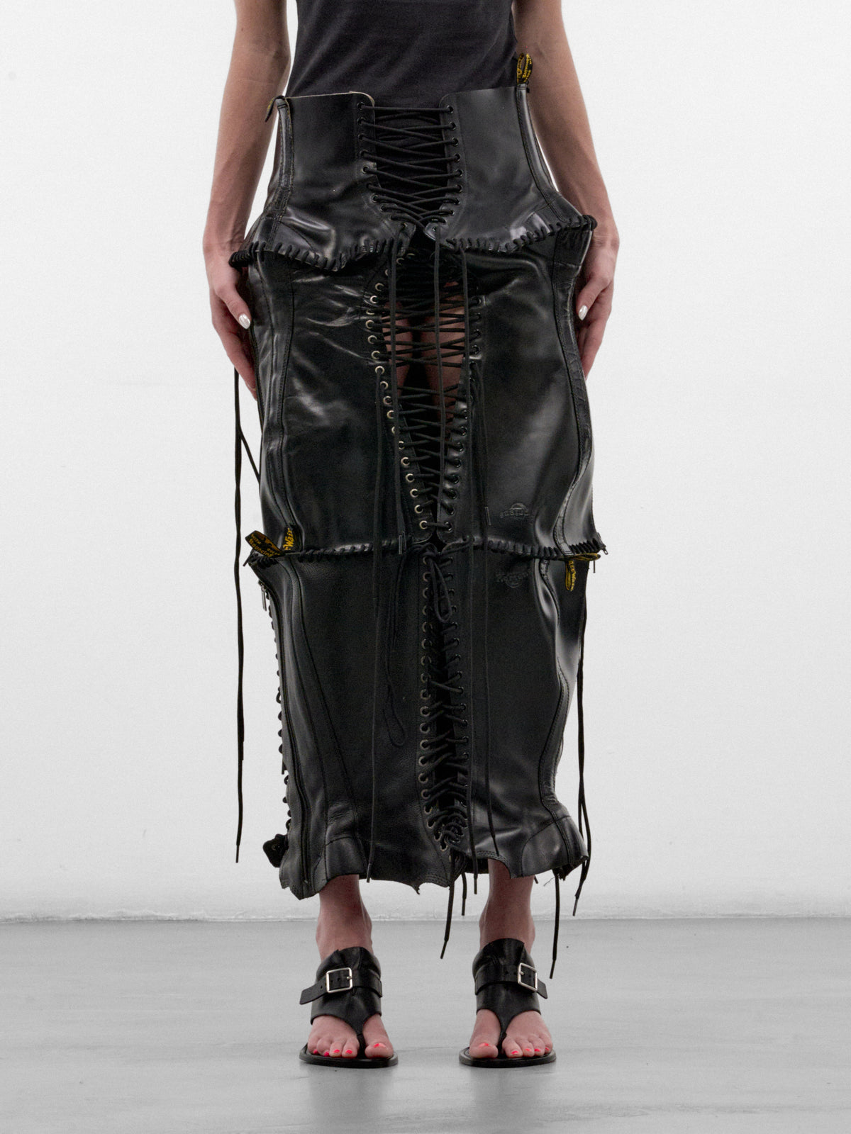 Black Laced Leather Maxi Skirt (LACED-LEATHER-SKIRT-BLACK)