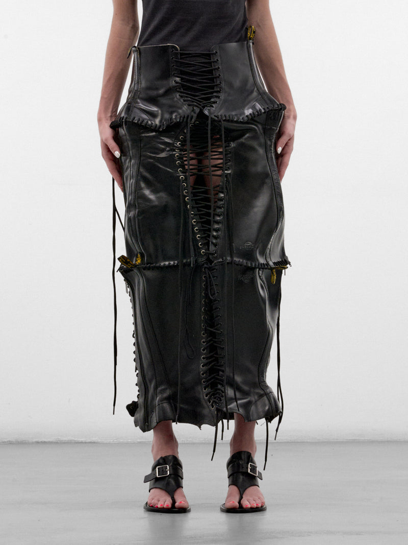 Black Laced Leather Maxi Skirt (LACED-LEATHER-SKIRT-BLACK)