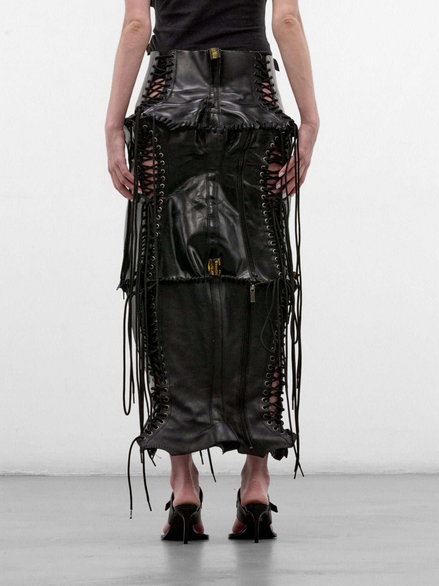 Black Laced Leather Maxi Skirt (LACED-LEATHER-SKIRT-BLACK)