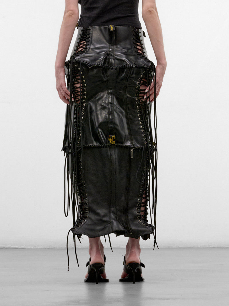 Black Laced Leather Maxi Skirt (LACED-LEATHER-SKIRT-BLACK)