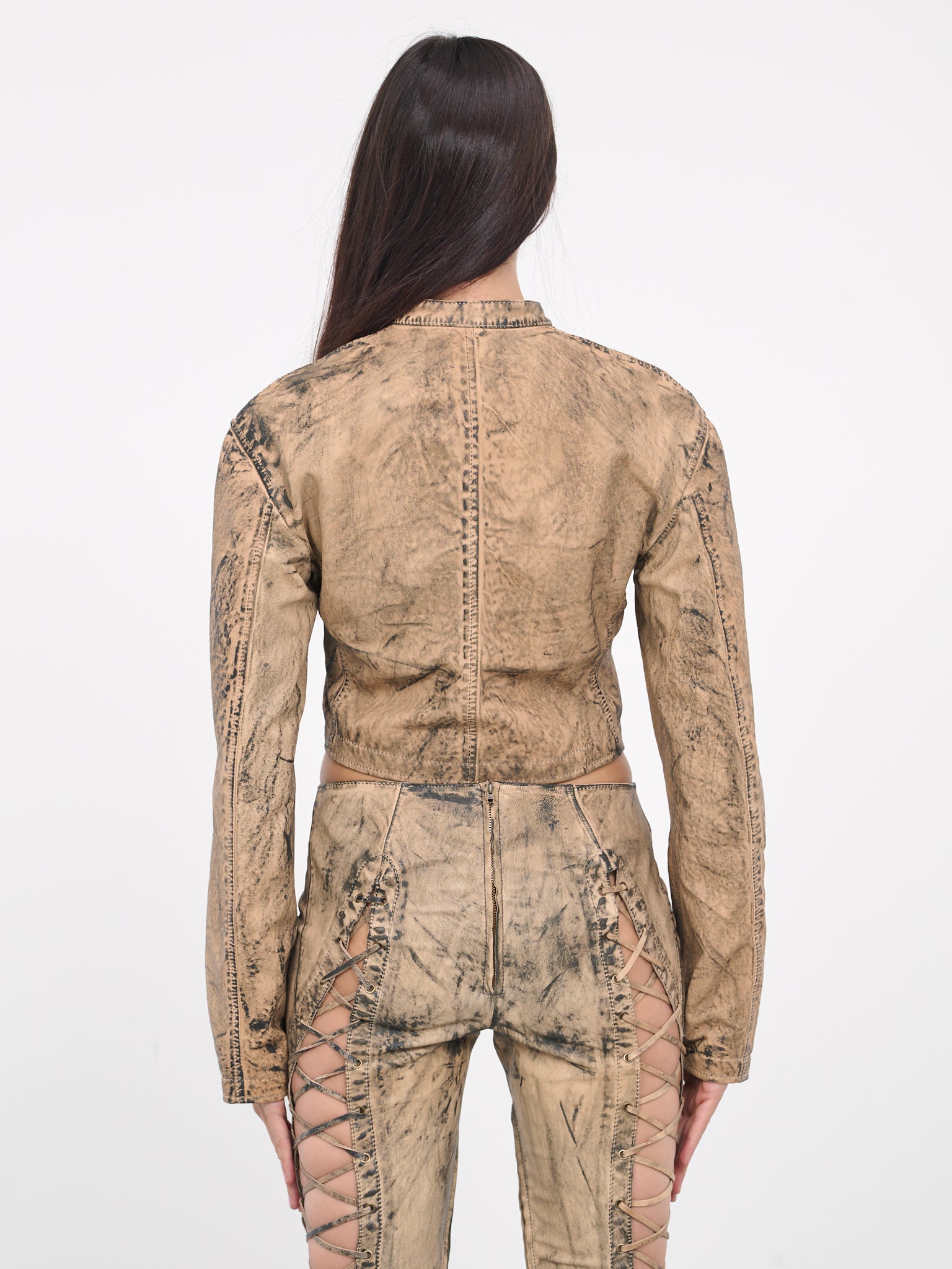 Painted Leather Biker Jacket (LEAT000308-BEIGE-GREEN)