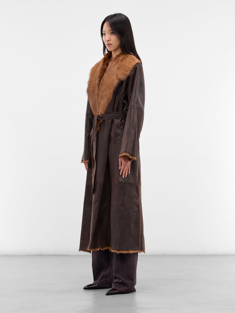 Brown Sheep Leather Shearling Coat (LEATHER-15-COAT-BROWN)