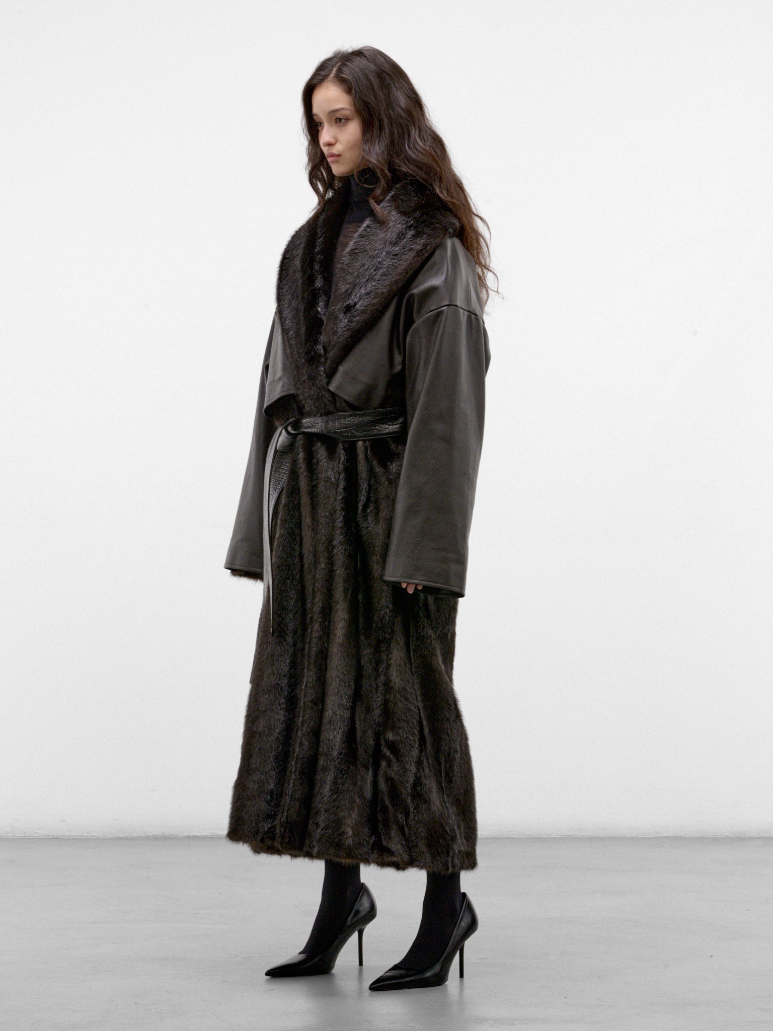 Brown Leather & Fur Coat (LEATHER-22-DARK-BROWN)