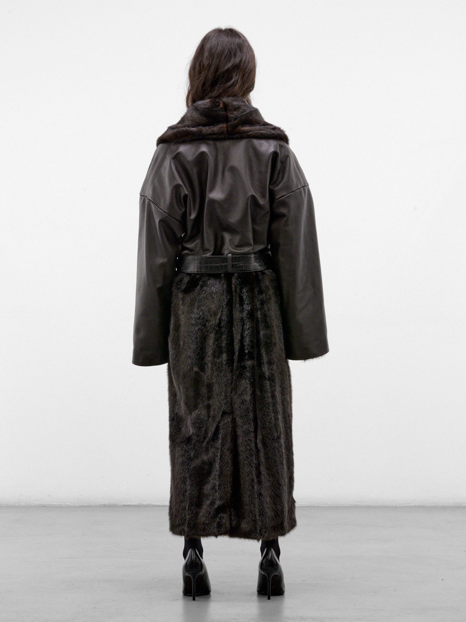 Brown Leather & Fur Coat (LEATHER-22-DARK-BROWN)