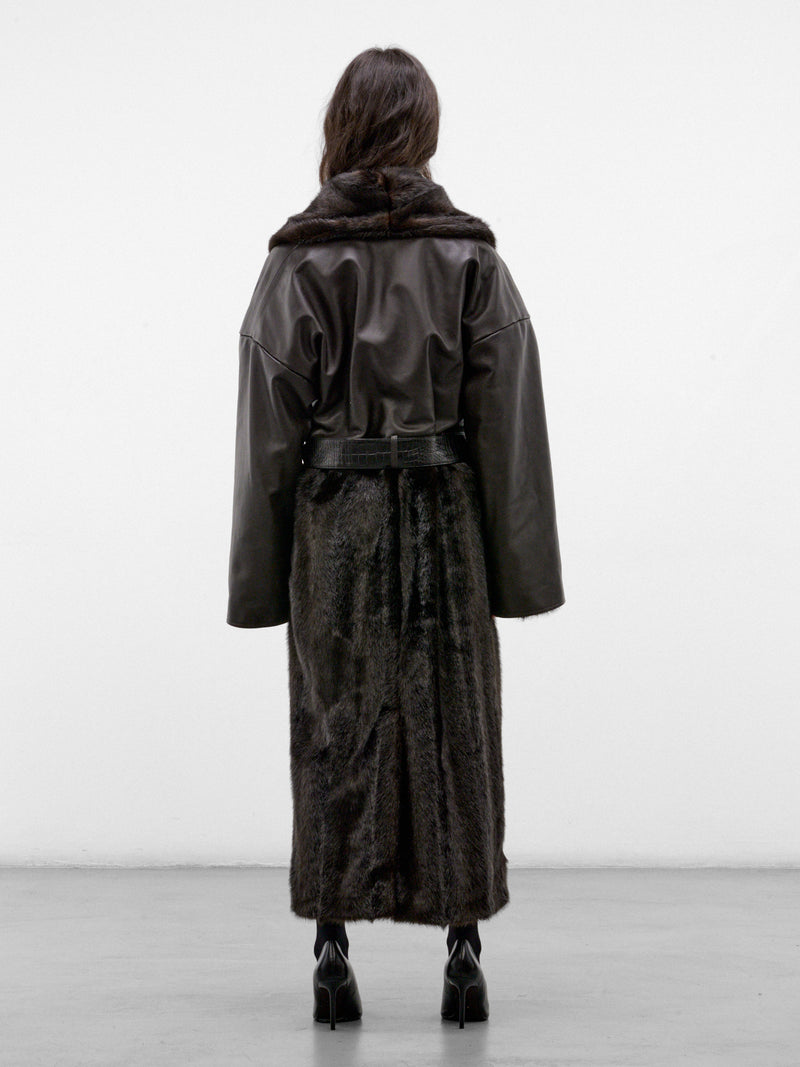 Brown Leather & Fur Coat (LEATHER-22-DARK-BROWN)