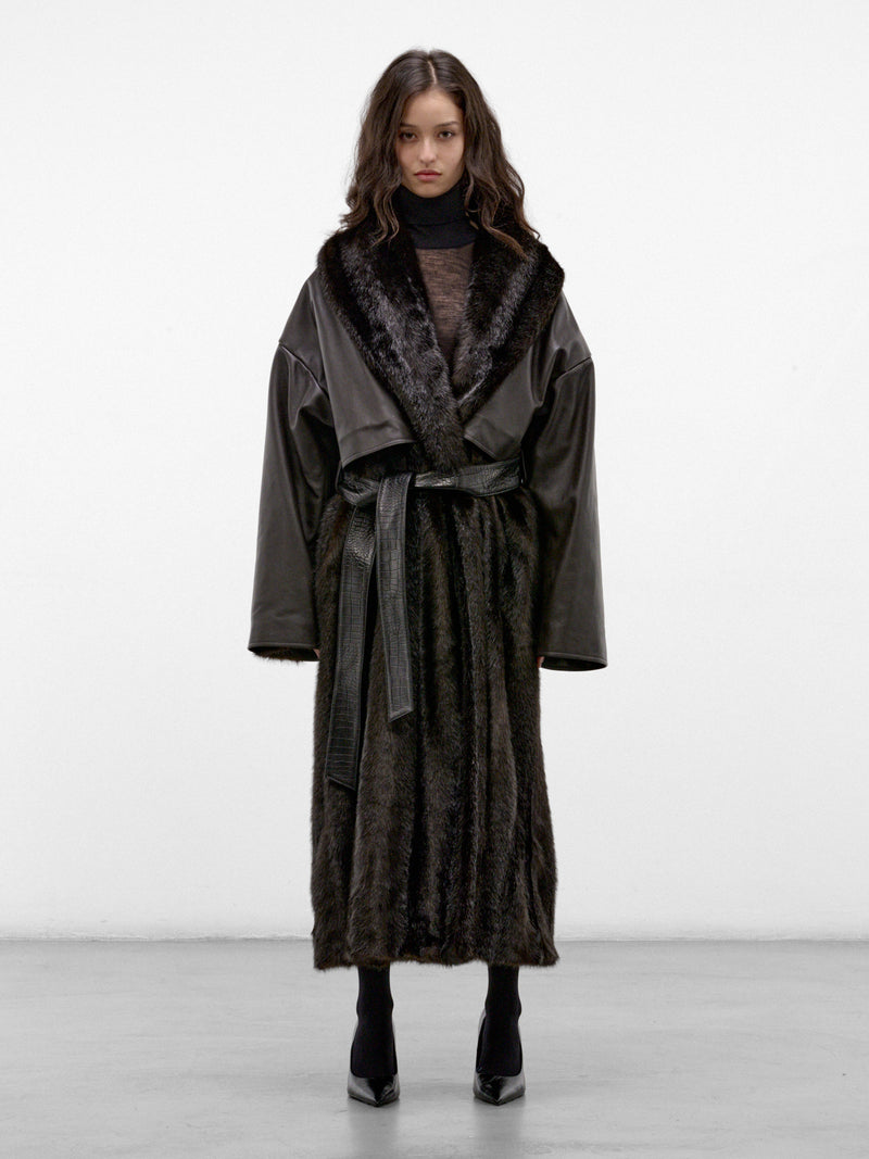 Brown Leather & Fur Coat (LEATHER-22-DARK-BROWN)