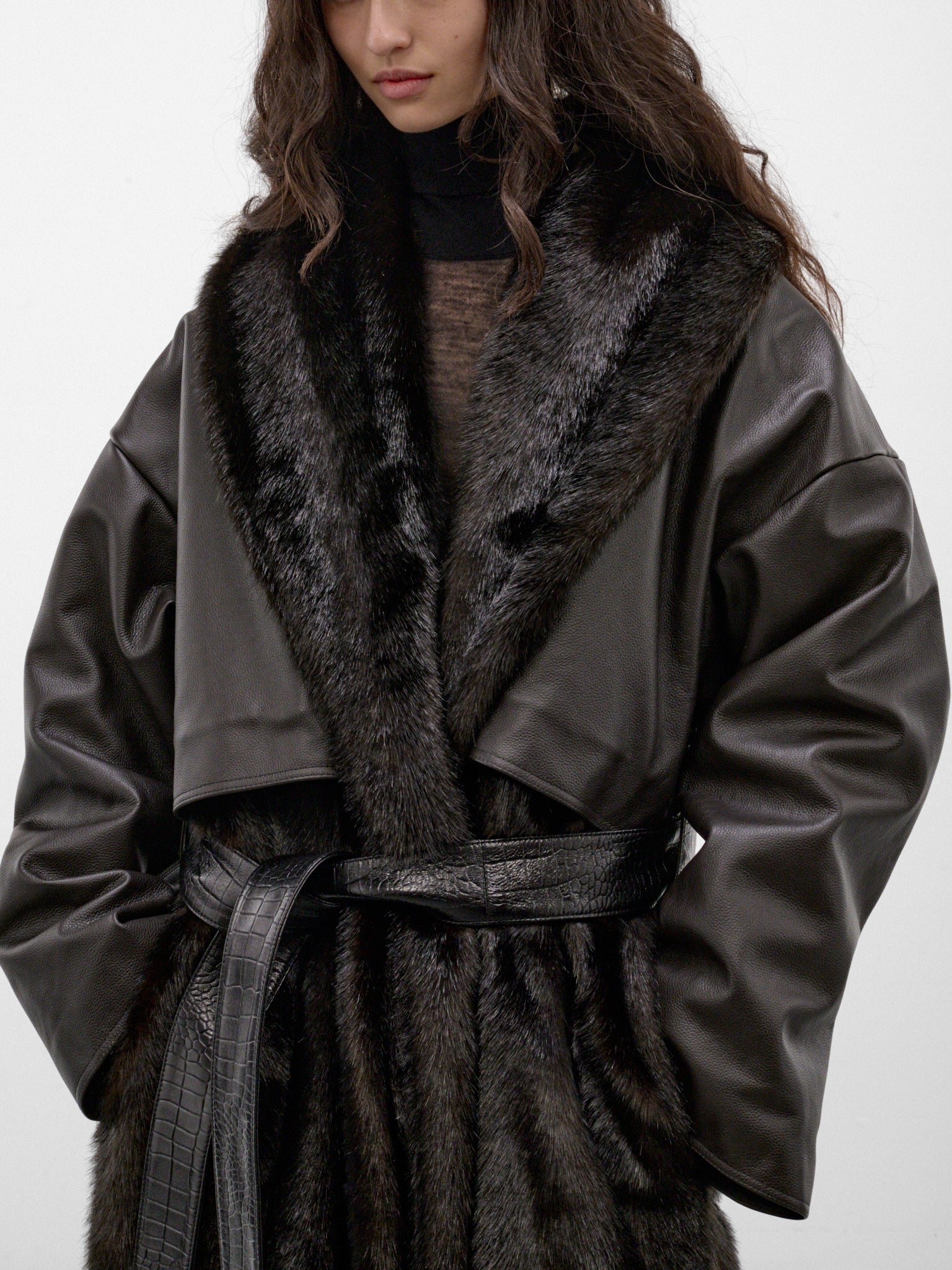 Brown Leather & Fur Coat (LEATHER-22-DARK-BROWN)