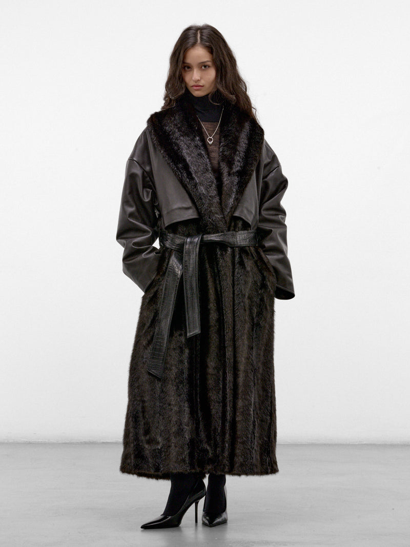 Brown Leather & Fur Coat (LEATHER-22-DARK-BROWN)