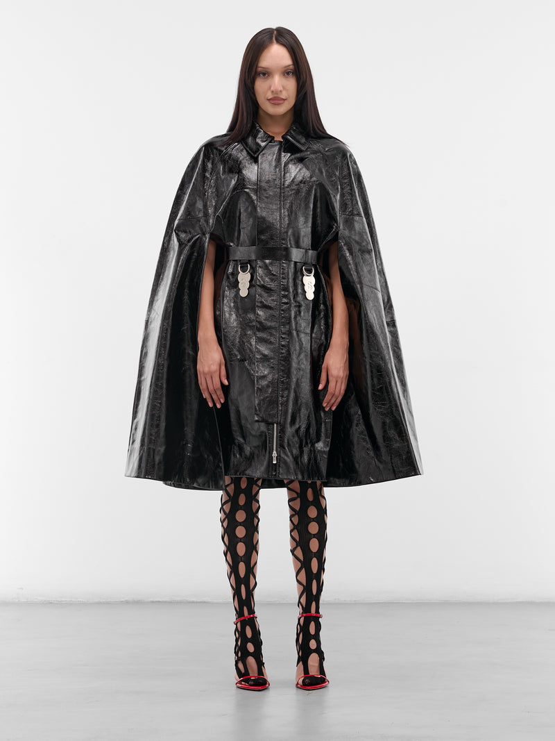 Black Leather Draped Cape (LEATHER-CAPE-BLACK)