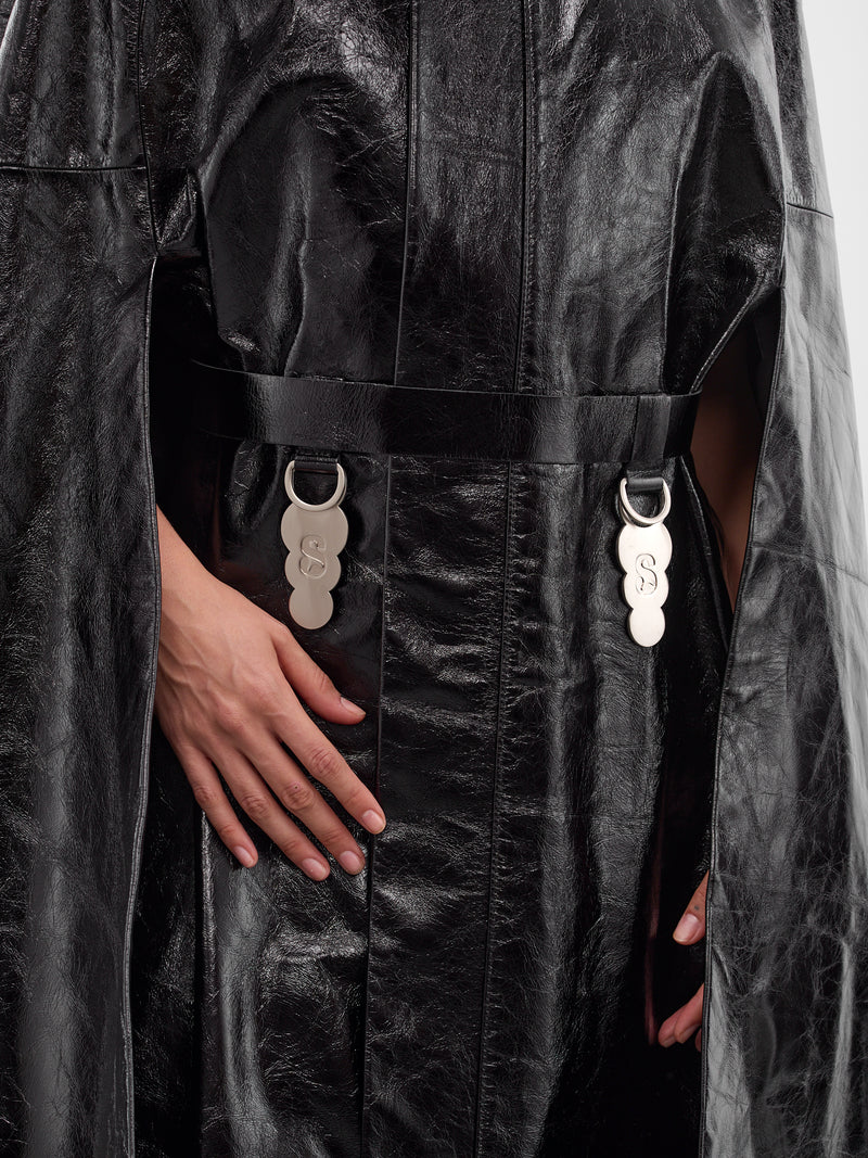 Black Leather Draped Cape (LEATHER-CAPE-BLACK)
