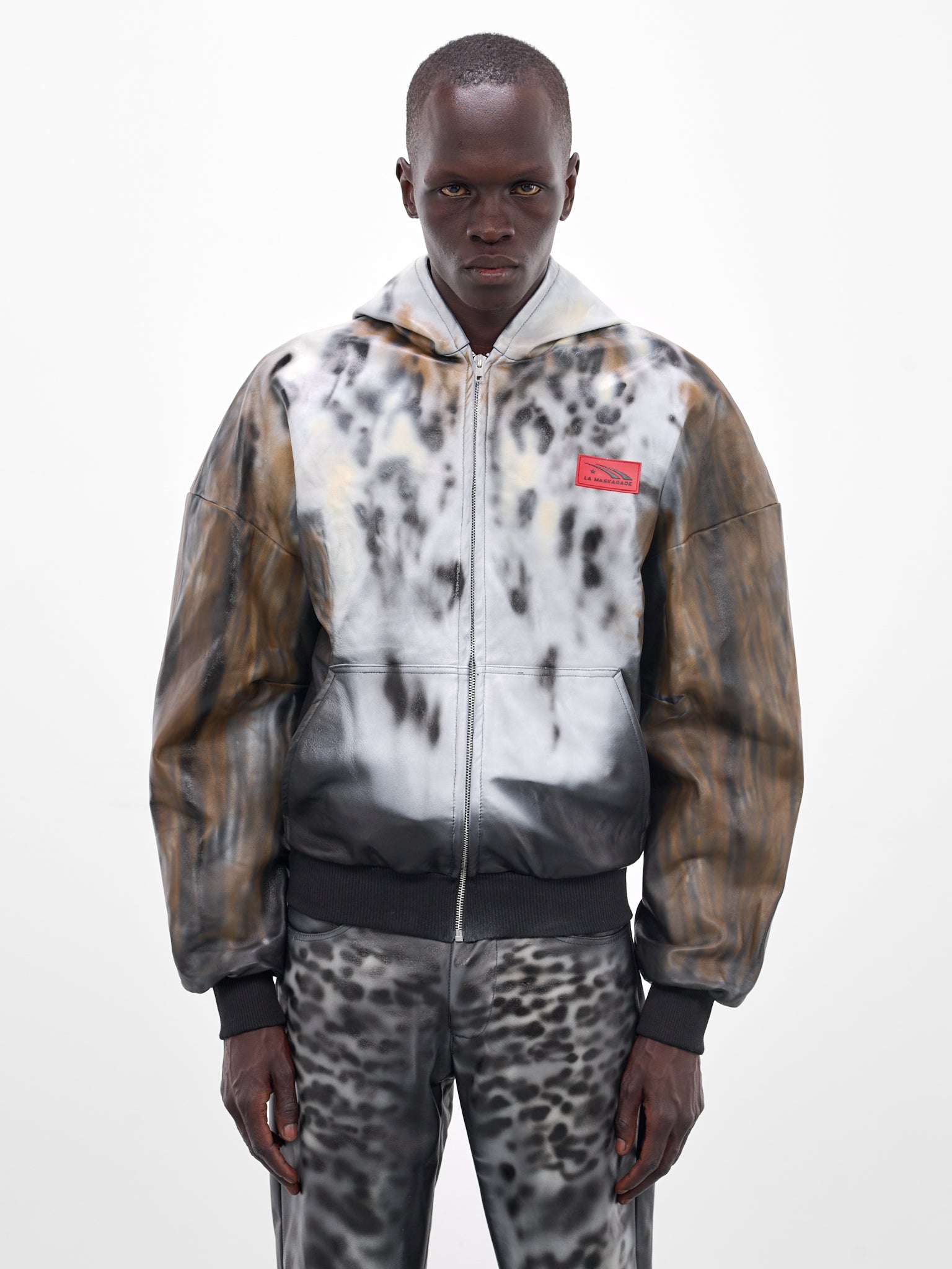 Leather Abstract Print Zip Hoodie (LEATHER-HOODIE-JACKET-MULTI)