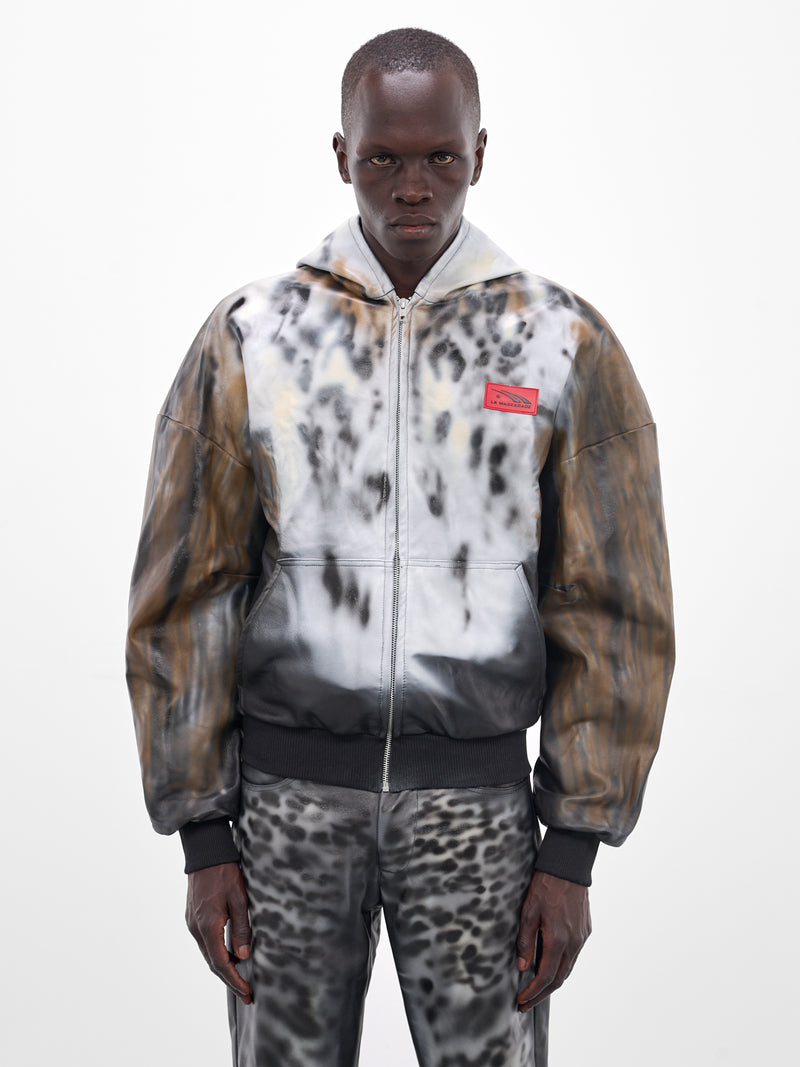 Leather Abstract Print Zip Hoodie (LEATHER-HOODIE-JACKET-MULTI)