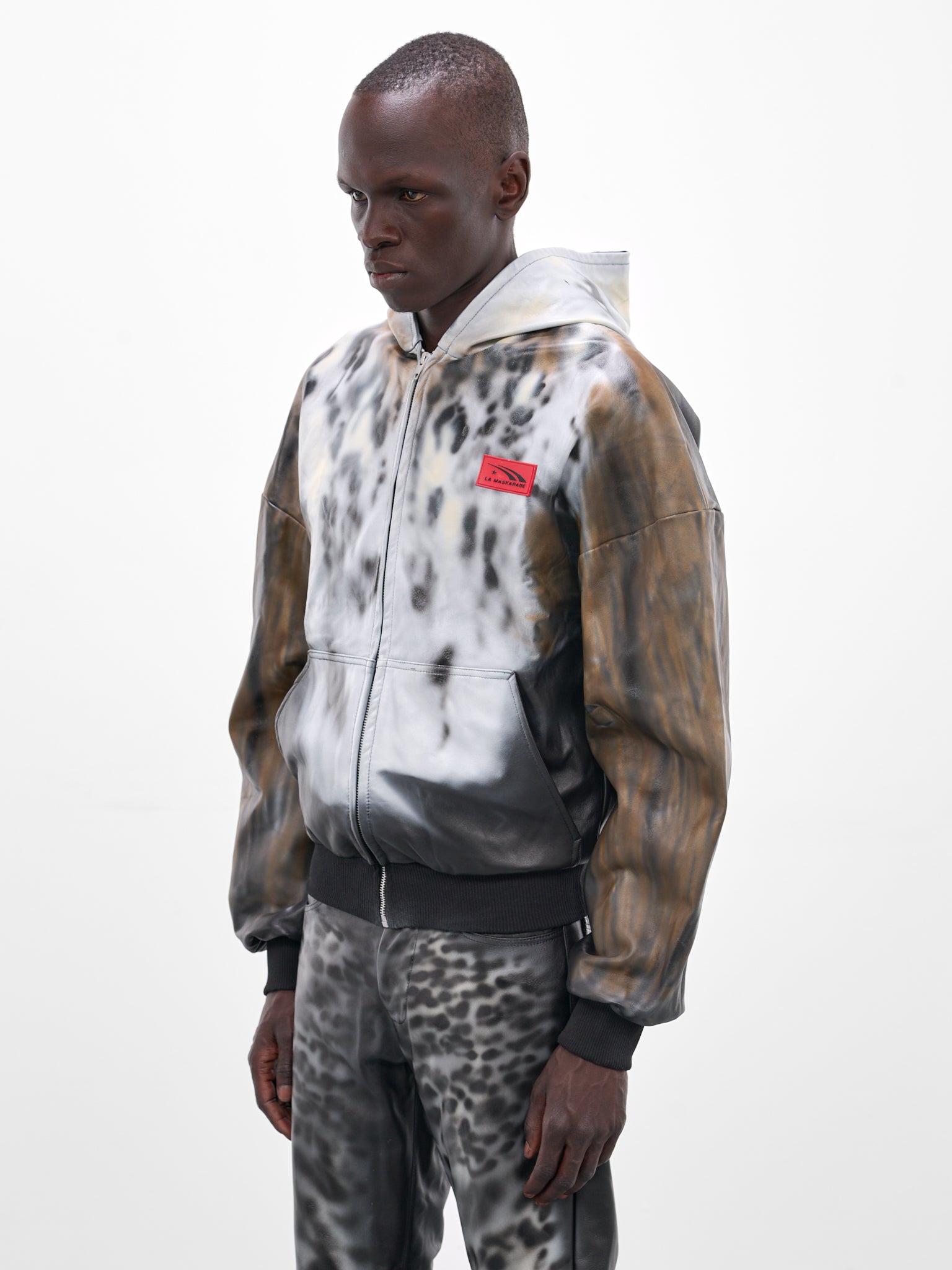 Leather Abstract Print Zip Hoodie (LEATHER-HOODIE-JACKET-MULTI)