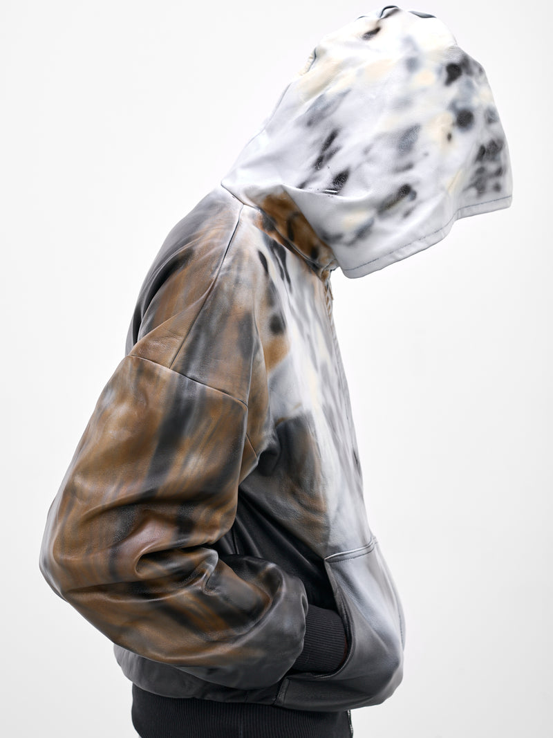 Leather Abstract Print Zip Hoodie (LEATHER-HOODIE-JACKET-MULTI)