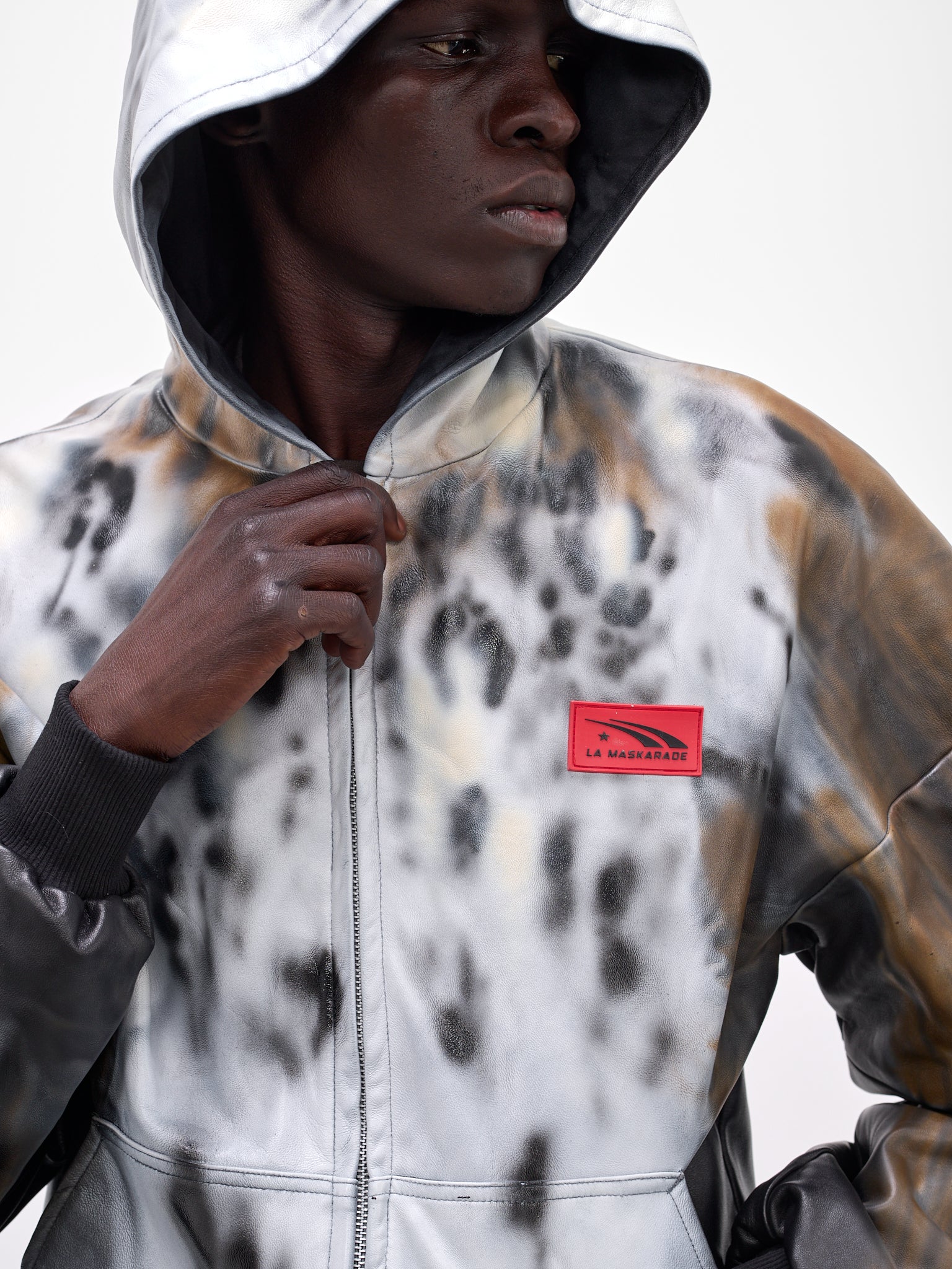 Leather Abstract Print Zip Hoodie (LEATHER-HOODIE-JACKET-MULTI)