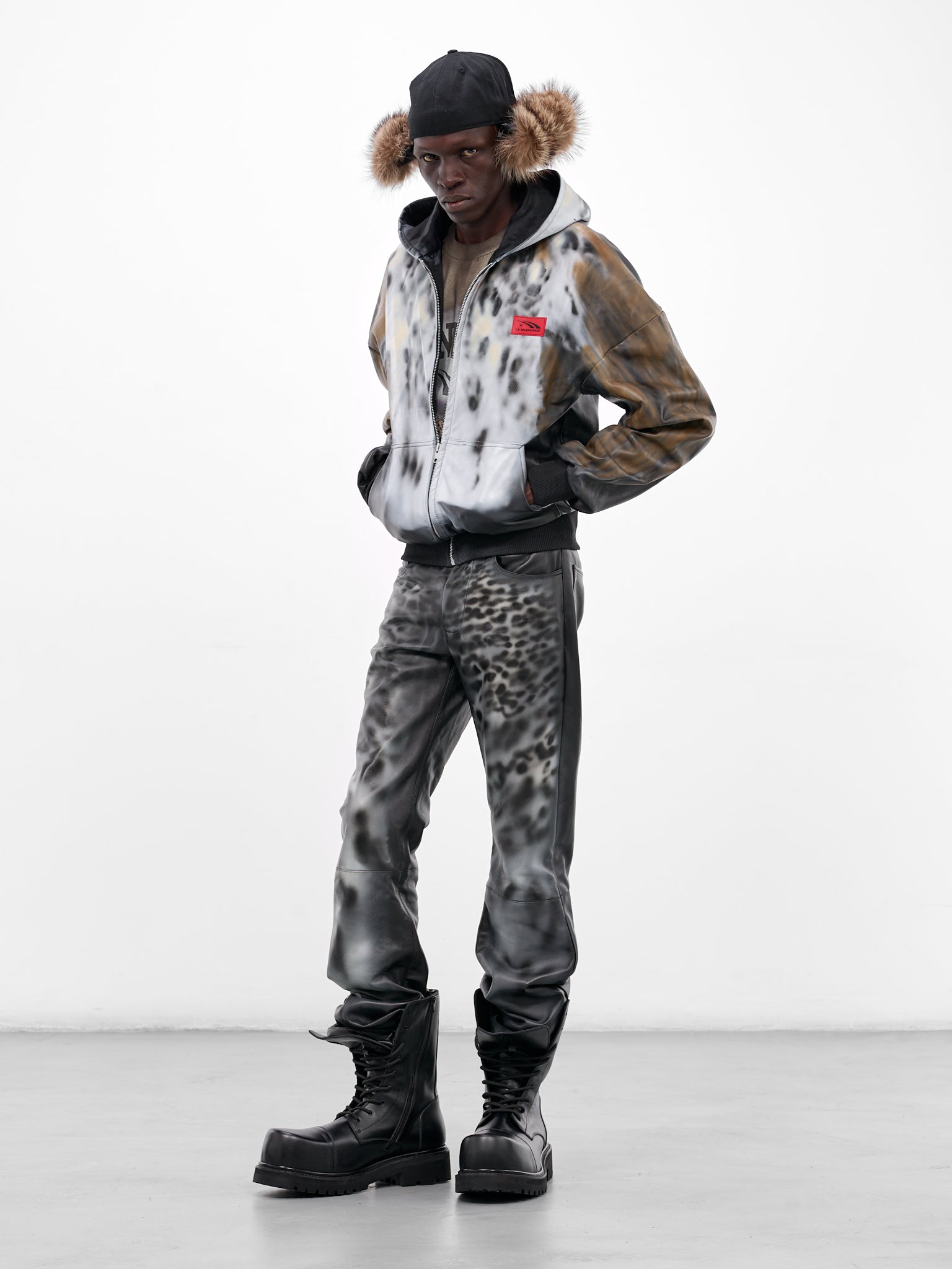 Leather Abstract Print Zip Hoodie (LEATHER-HOODIE-JACKET-MULTI)