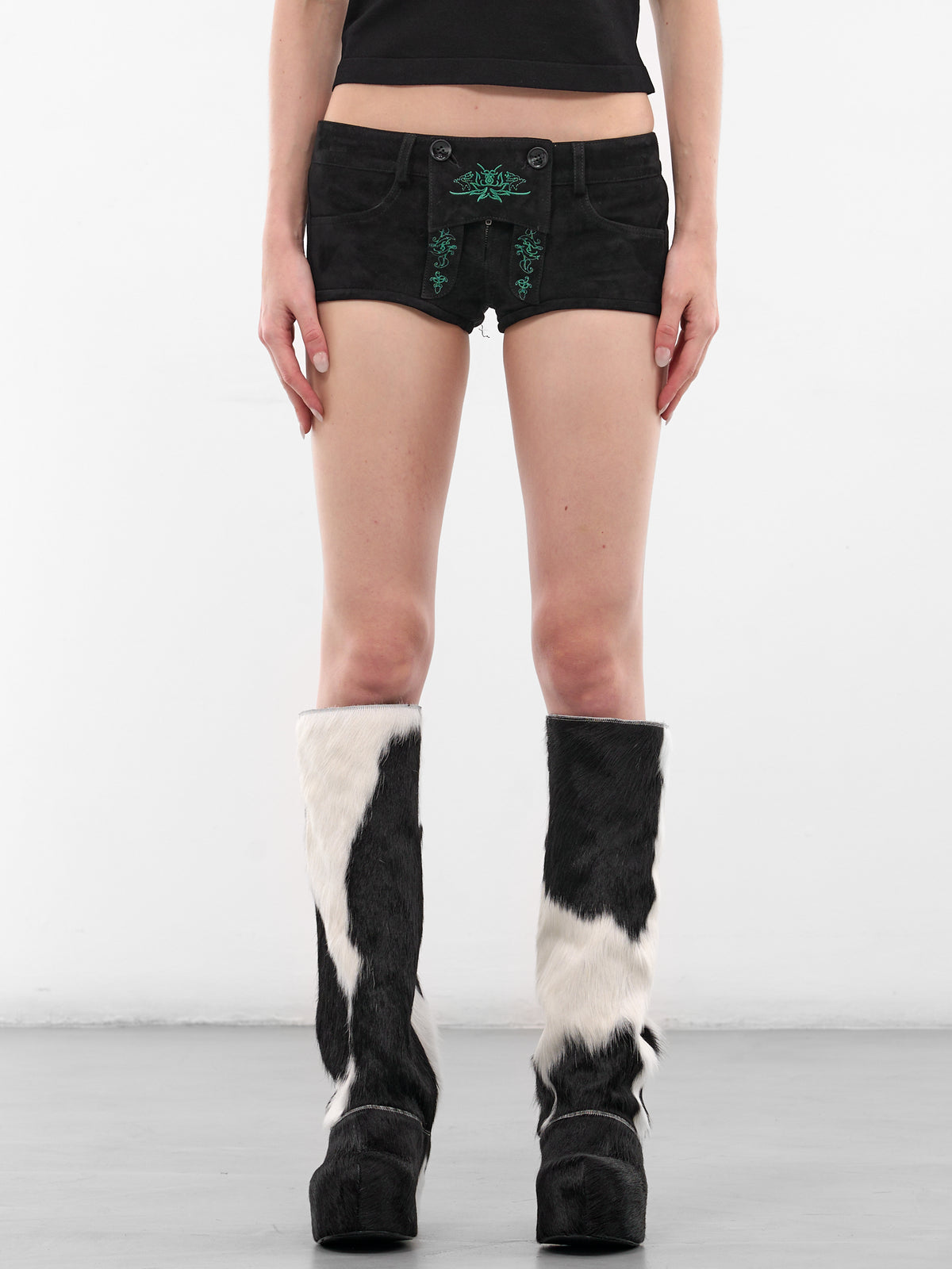 Black Suede Lederhosen Micro Shorts (LEDERHOSEN-BLACK)