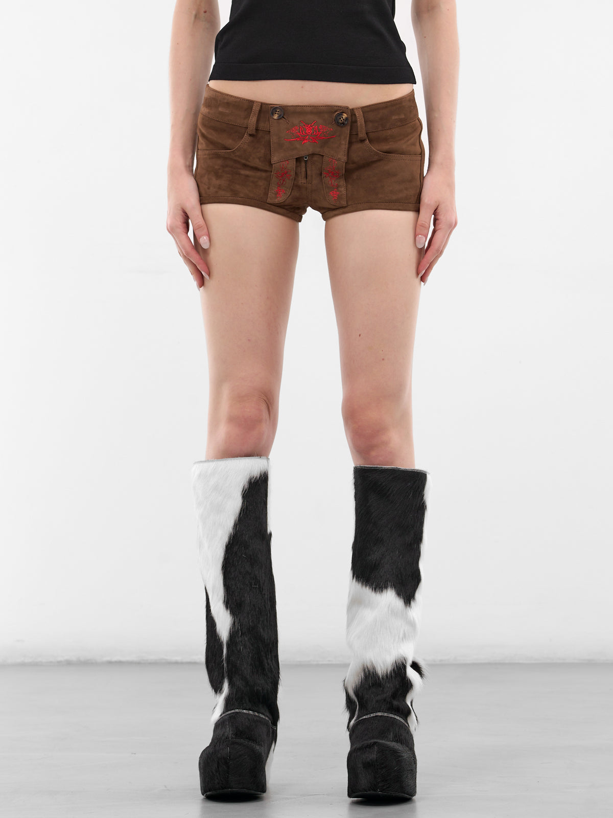 Brown Suede Lederhosen Micro Shorts (LEDERHOSEN-BROWN)