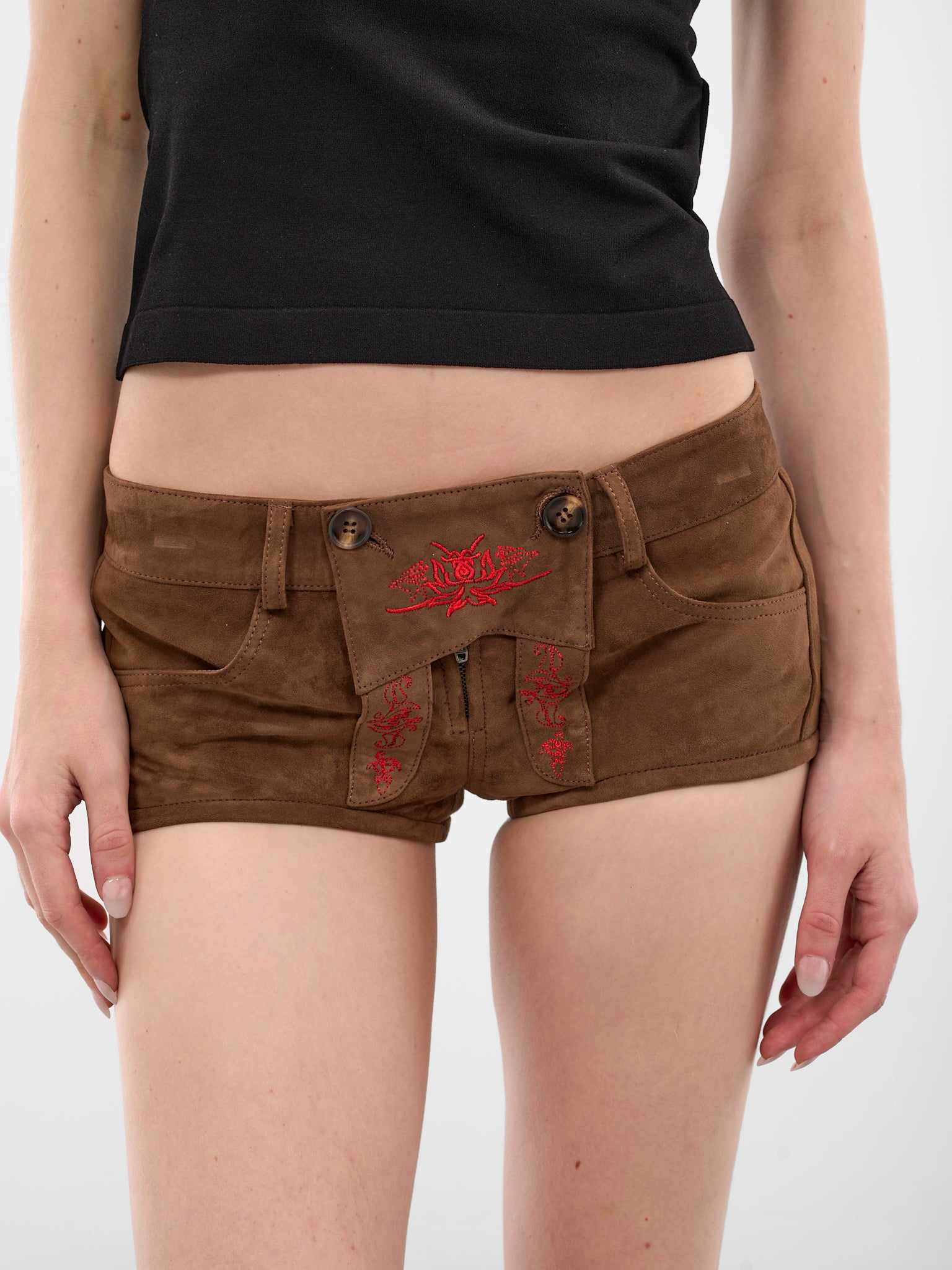 Brown Suede Lederhosen Micro Shorts (LEDERHOSEN-BROWN)