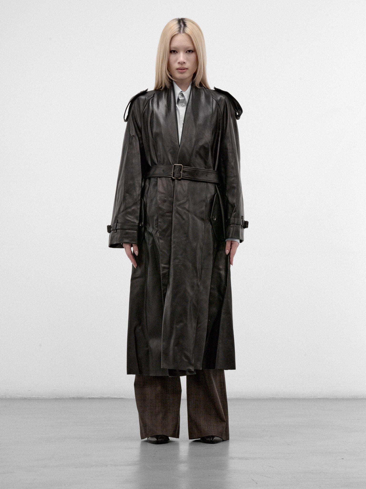 Black Leather Lemlair Trench Coat (LEMLAIR-A1189-BLACK)