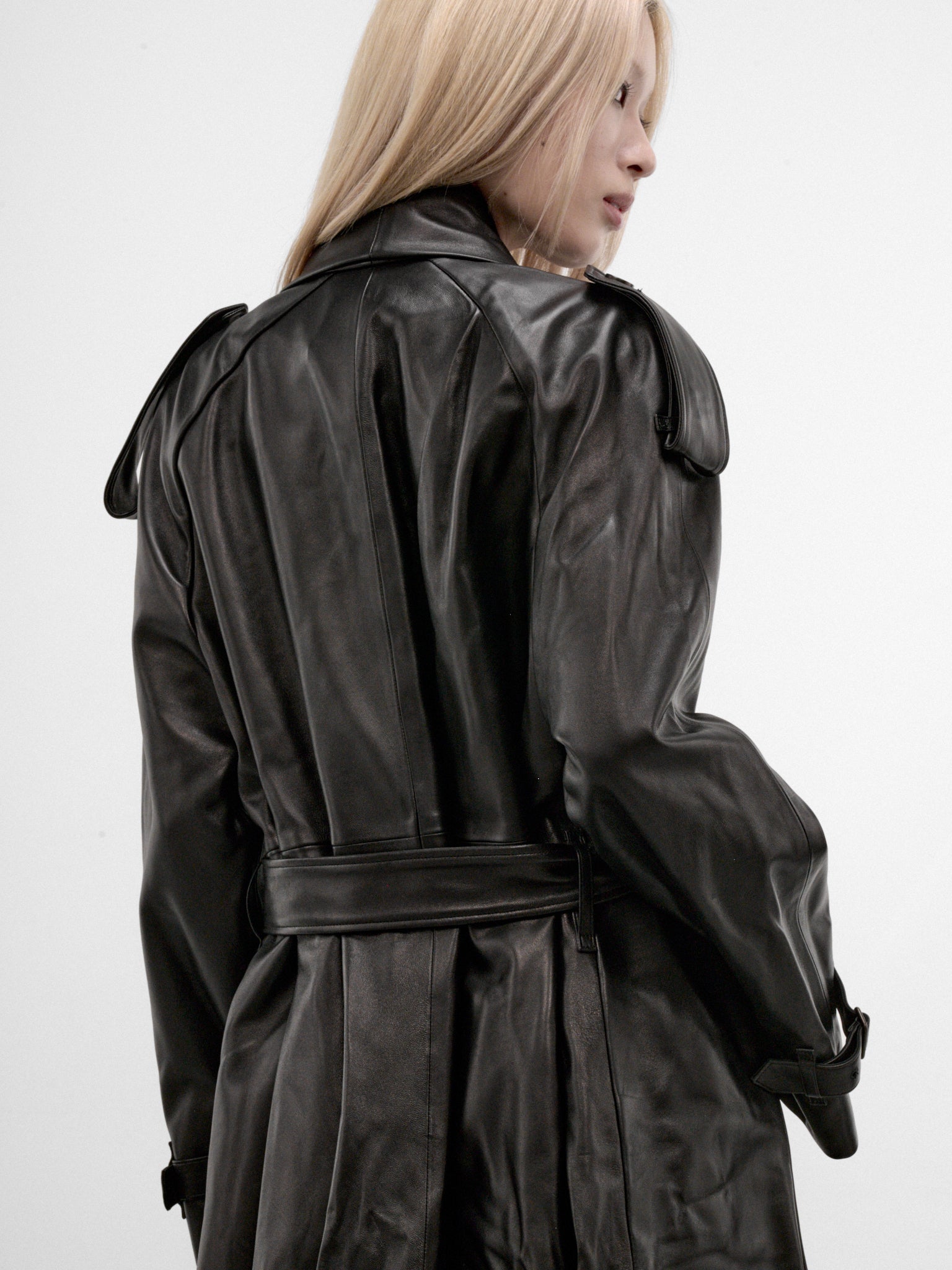 Black Leather Lemlair Trench Coat (LEMLAIR-A1189-BLACK)