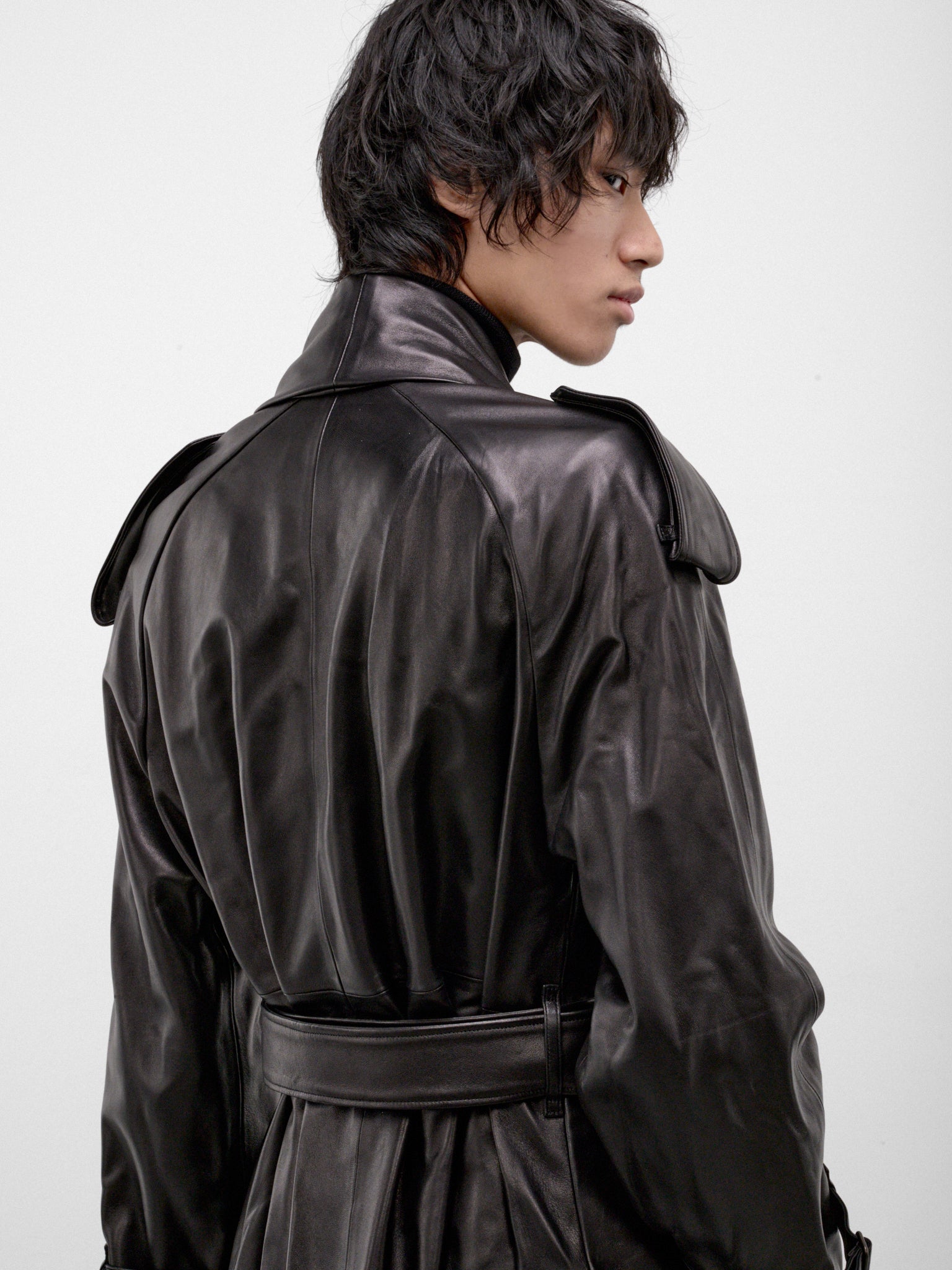 Black Leather Lemlair Trench Coat (LEMLAIR-A1189-BLACK)