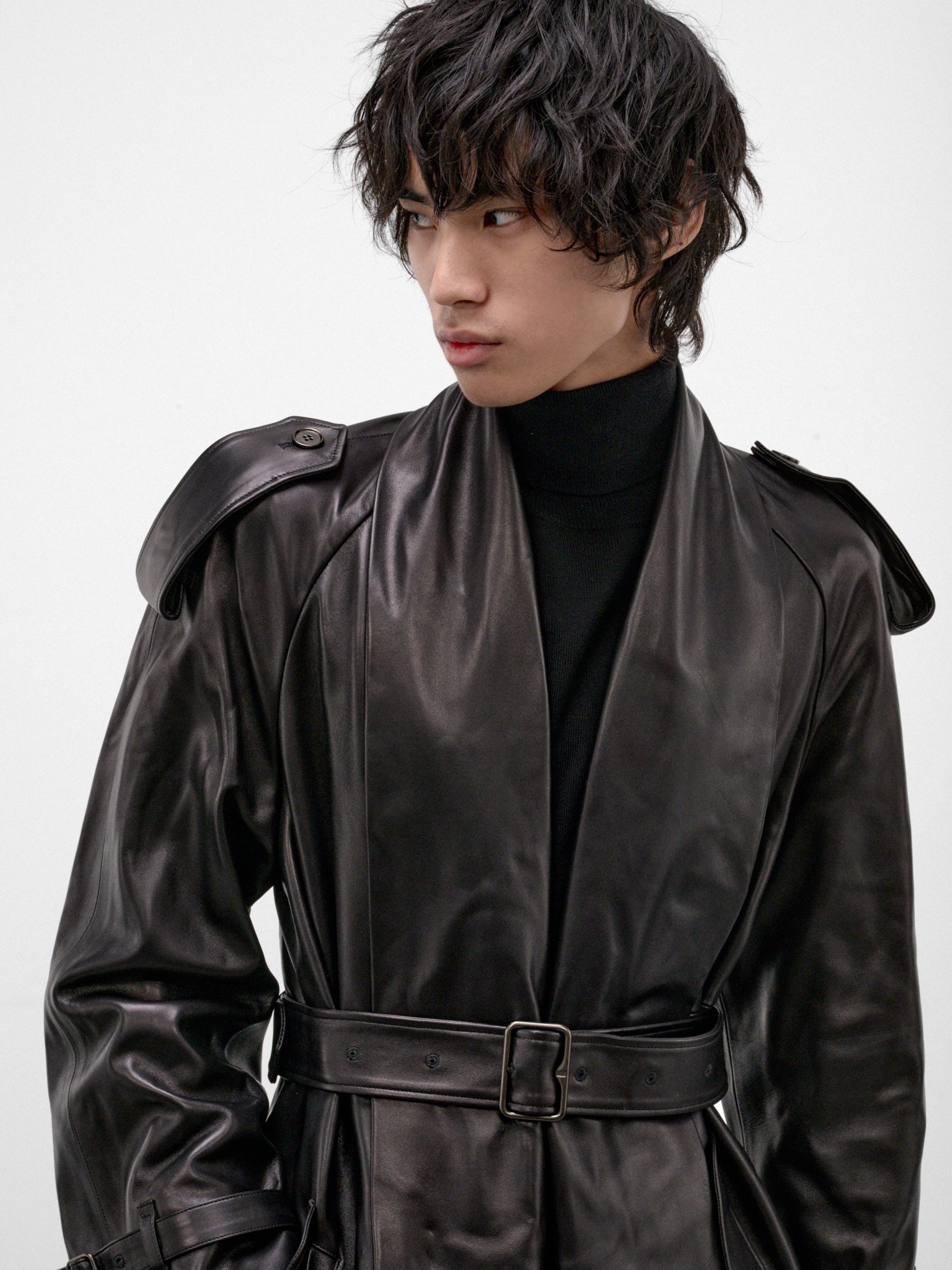 Black Leather Lemlair Trench Coat (LEMLAIR-A1189-BLACK)
