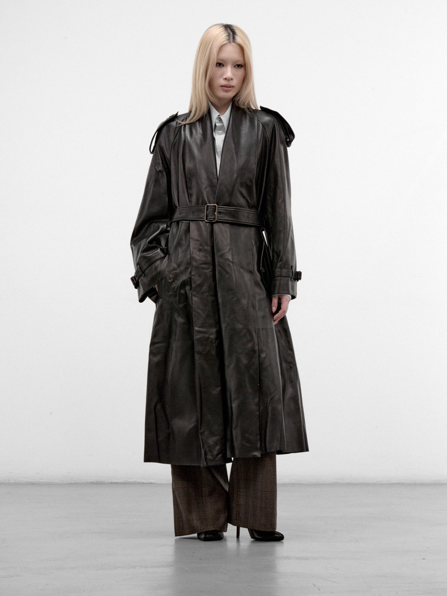 Black Leather Lemlair Trench Coat (LEMLAIR-A1189-BLACK)
