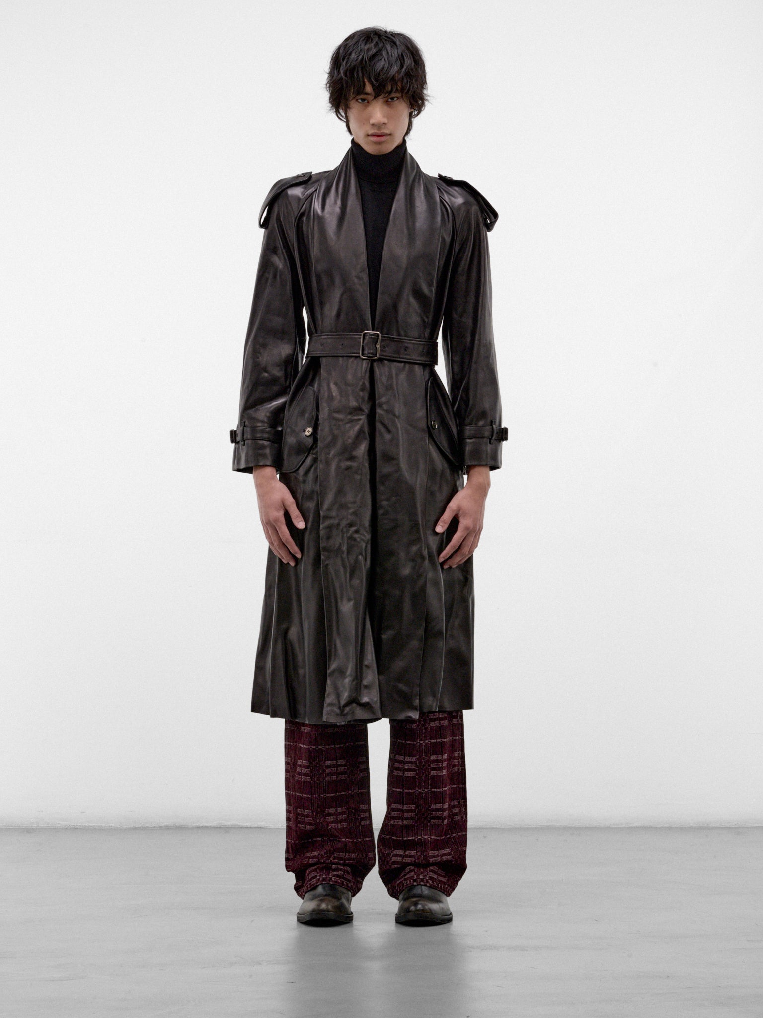 Black Leather Lemlair Trench Coat (LEMLAIR-A1189-BLACK)
