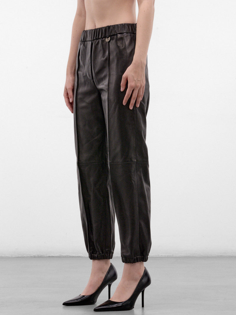 Black Leather Cropped Trousers (LIDIAN-A1189-BLACK)