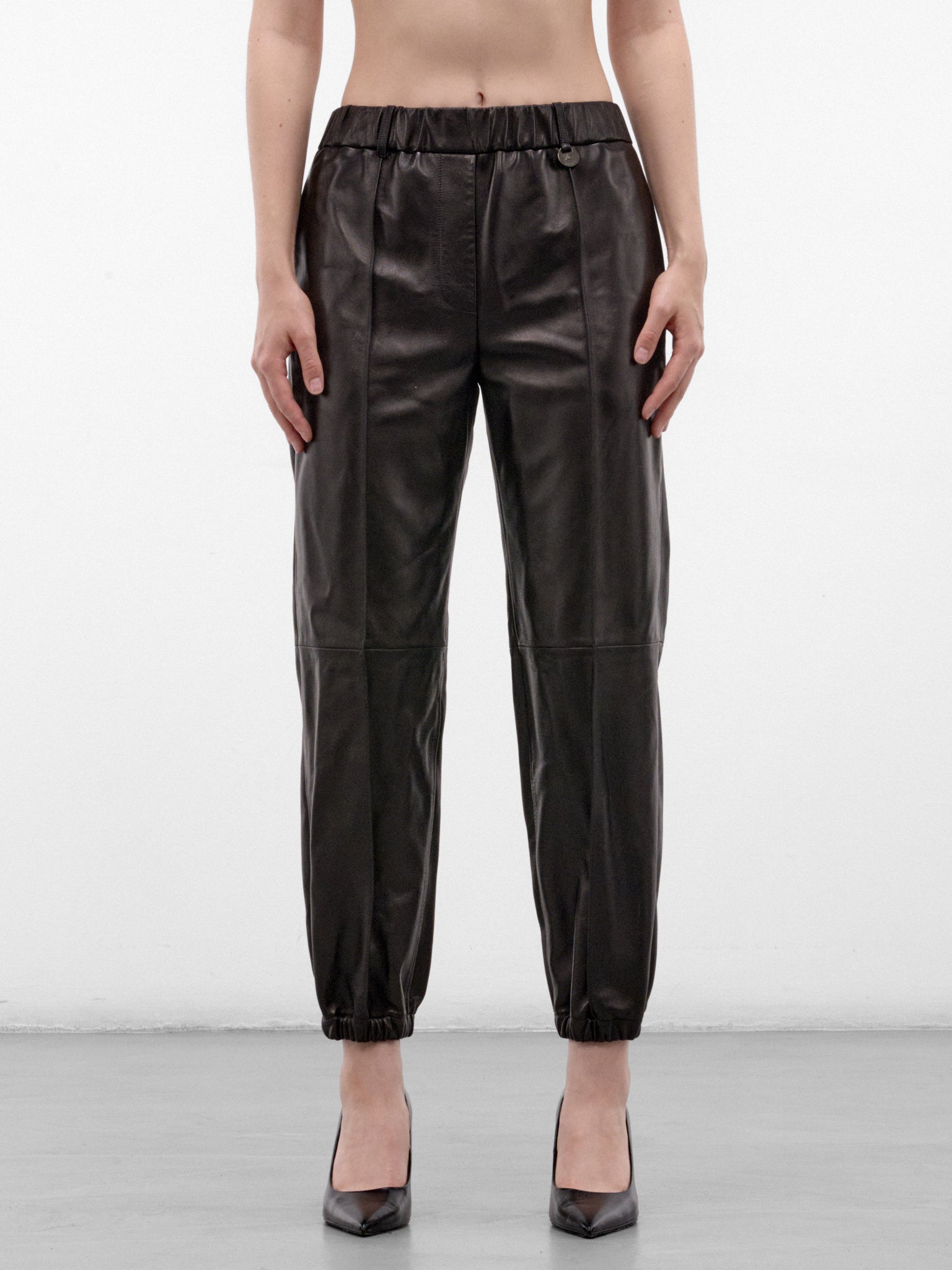 Black Leather Cropped Trousers (LIDIAN-A1189-BLACK)